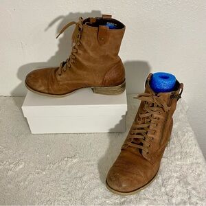 Tara M Harlow Brown Leather Boots Women’s Size 9.5 Distressed Lace Up Side Zip